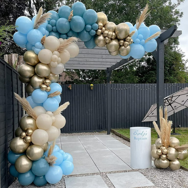 AYUQI Dusty Blue Balloons Arch Kit - Blue Gold Balloon Arch Garland Kit,  Light Blue, Nude, Gold Balloon Garland DIY Decoration for Boys,Baby Shower,  Birthday, Anniversary Party Supplies 
