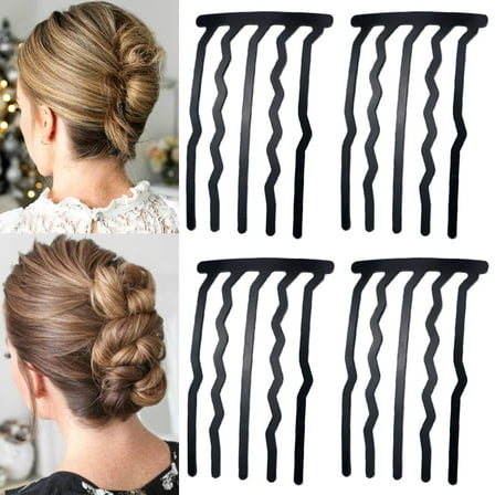 4 Piece U Shape Hair Combs Hair Fork for Women Accessories, Hair Side Combs for Updo Bun, French Style Hair Sticks Forks for Vintage Hairstyle French Twist Hair Tool (I Pins)