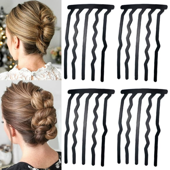 4 Piece U Shape Hair Combs Hair Fork for Women Accessories, Hair Side Combs for Updo Bun, French Style Hair Sticks Forks for Vintage Hairstyle French Twist Hair Tool (I Pins)