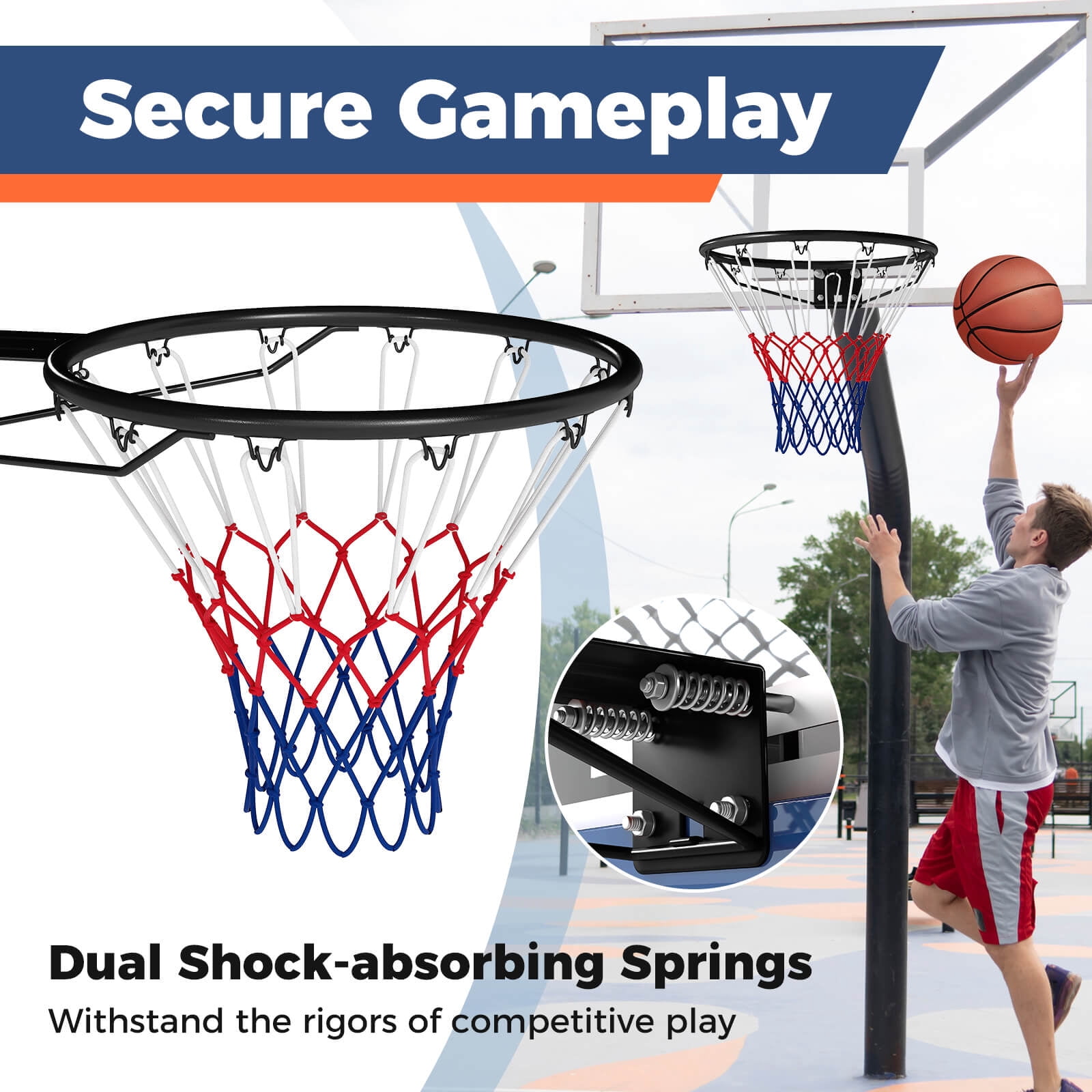 Costway 18" Basketball Rim with Double Springs & All Weather Net for Indoor & Outdoor Black