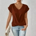 thumbnail image 4 of QYZEU Womens Clothing Solid Color V Neck Short Sleeve Top Shirts Elegant Blouse Causal Loose Tall Tops Breathable Comfortable Lightweight Tops Red M, 4 of 6