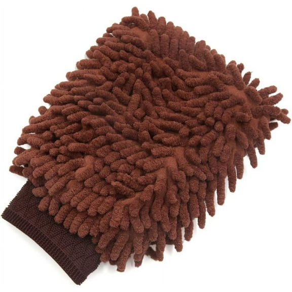 Brown Microfiber Chenille Wash Mitt Cleaning Glove Small for Car Home Kitchen