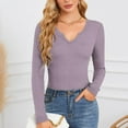 thumbnail image 6 of idosla Womens Long Sleeve Shirts V-Neck Rib Knit Slim Fit Tops Casual Stretch Basic Tee Going Out Top Fall Fashion 2025 (Light Purple, XXL), 6 of 6
