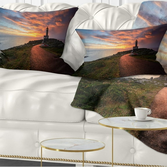 Designart Punta Nariga Lighthouse Spain - Seashore Photo Throw Pillow - 12x20