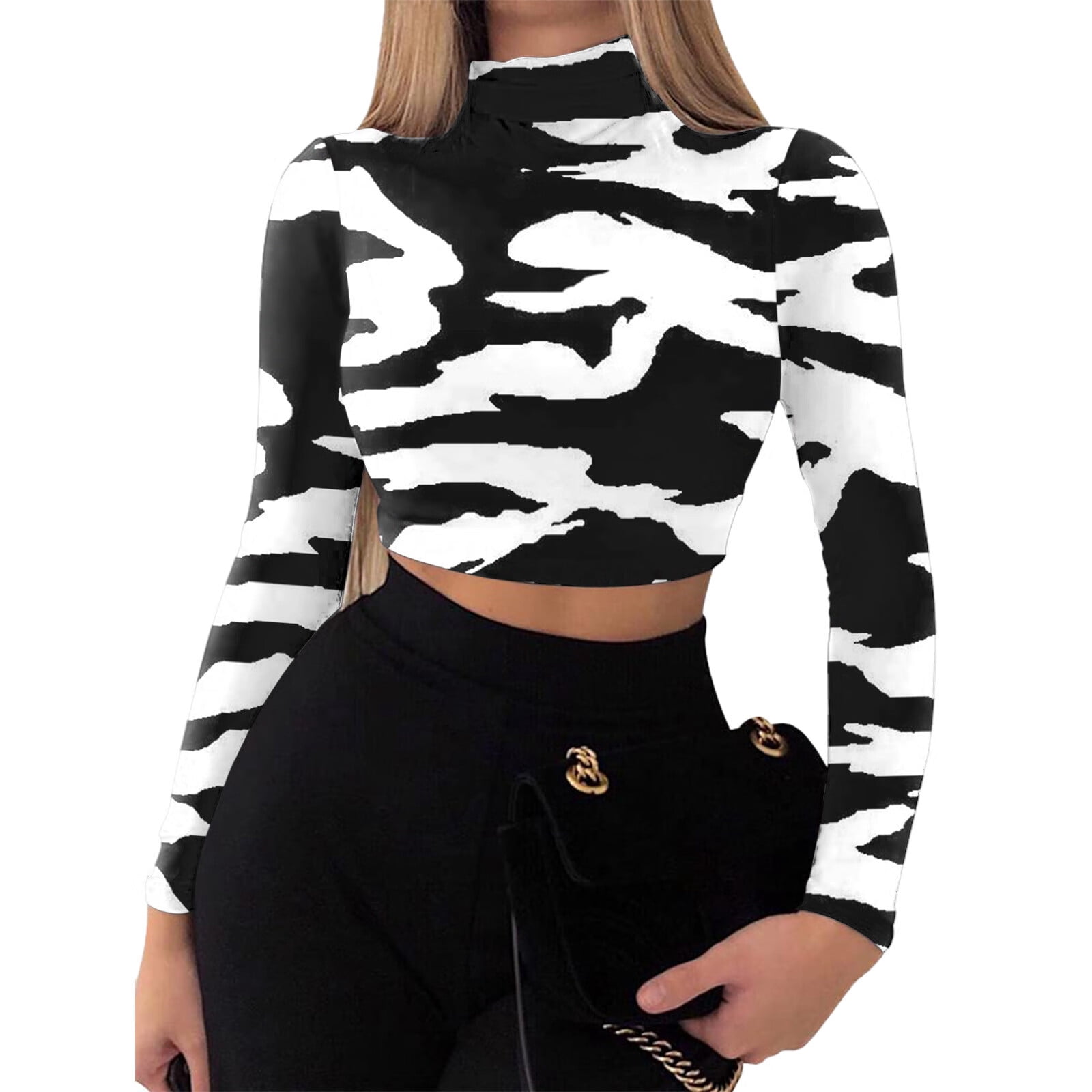 women long sleeve crop top turtleneck sexy cropped tops shirt