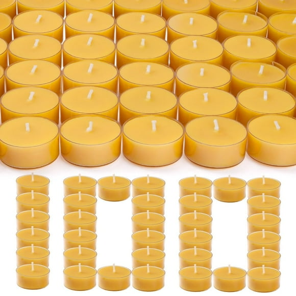 Velas tealight TELOSMA, paquete de 100, cera de abeja pura, amarillas
