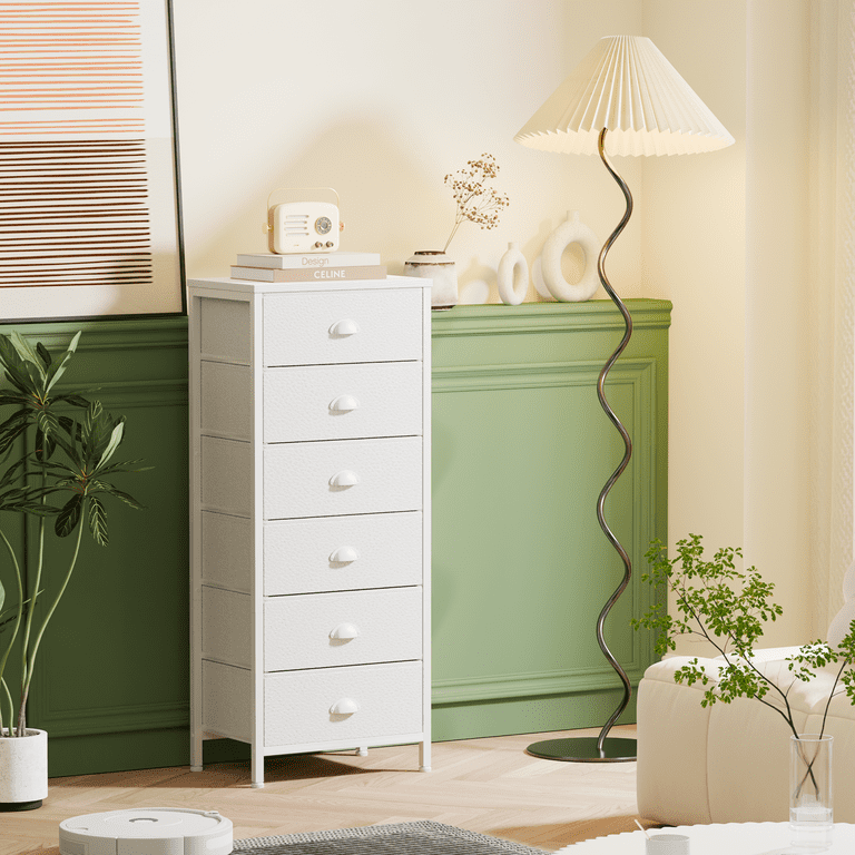Satifur 6-Drawer Tall Dresser Bedside Fabric Nightstand with Storage,for All Age,White Satifur 6-Drawer Tall Dresser Bedside Fabric Nightstand with Storage,for All Age,White