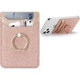 thumbnail image 1 of Tarjetero adhesivo para móvil con anilla para móvil, protección RFID, compatible con iPhone/Google/Samsung/Xiaom/Honor. Piel vegana, color rosa brillante, 1 of 5