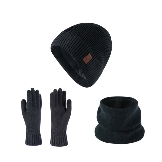 HAiming Hat Scarf Touchscreen Glove Knit 3PCS Set Solid Color Neck Warmer Pullover Caps for Cold Weather