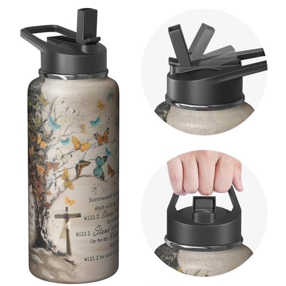 32 Ounce Stainless Steel Holiday gifts Themed Water Bottle, Triple Walled Insulation, Straw, Spill Proof Lids For Sports Enthusiasts, Travelers, and Gym Goers