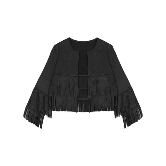 iiniim Girls Western Cowboy Costume Cowgirl Vest Long Sleeve Coat Open Front Jacket Top Black 14