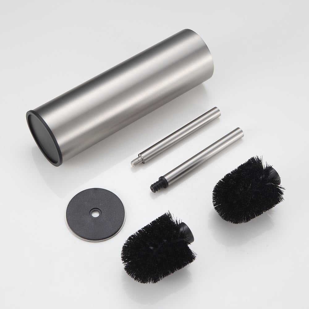 Toilet Brush and Holder Set Brushed Nickel Round Stainless Steel
