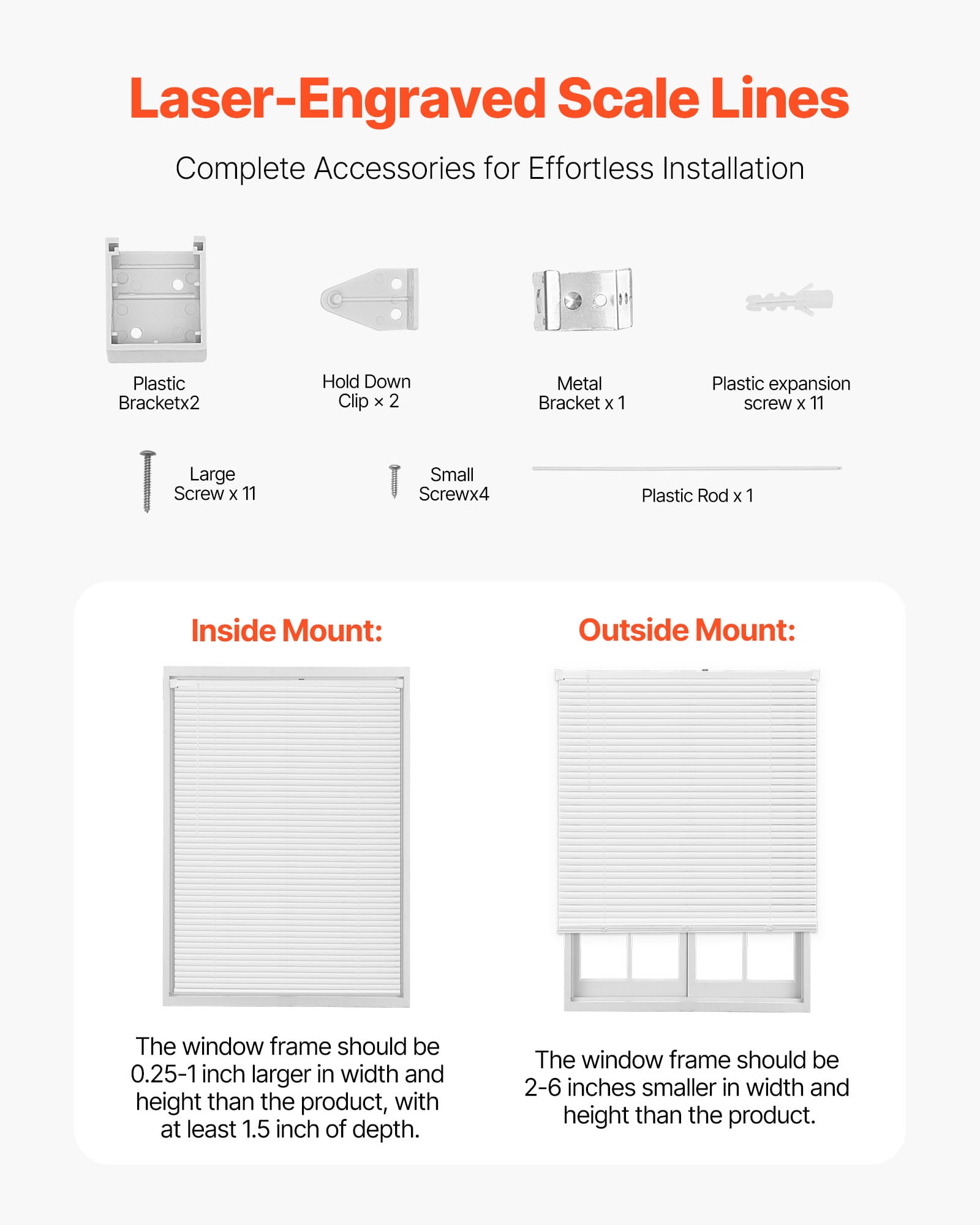 VEVOR Mini Blinds, 34" W x 48" H, 1" Slat Size, Cordless Horizontal Light Filtering Mini Blind for Indoor Windows, Easy to Clean and Simple Light Adjustment, for Home Decor, Room Darkening, White