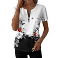 thumbnail image 2 of Xdegoge Elegant Blouses for Women Floral Print Zipper V Neck Short Sleeve Flowy Loose Fit Wisteria Soft Breathable Everyday Wear Summer Tunics Lightweight Pullover Going Out Tops, 2 of 6