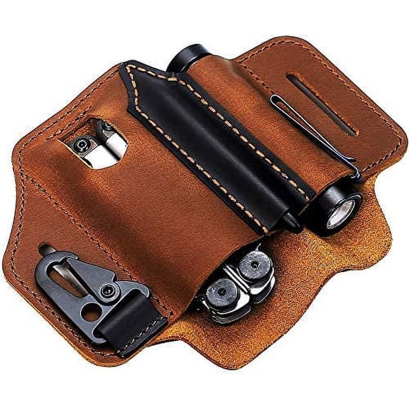 LNKOO Leather Sheath EDC Pocket Organizer - High Leather Quality, Holder Holster EDC Essentials Organizer Belt Pouch,Knife Organizer Leather Sheath Leather Edc pocket Organizer Men(Brown)