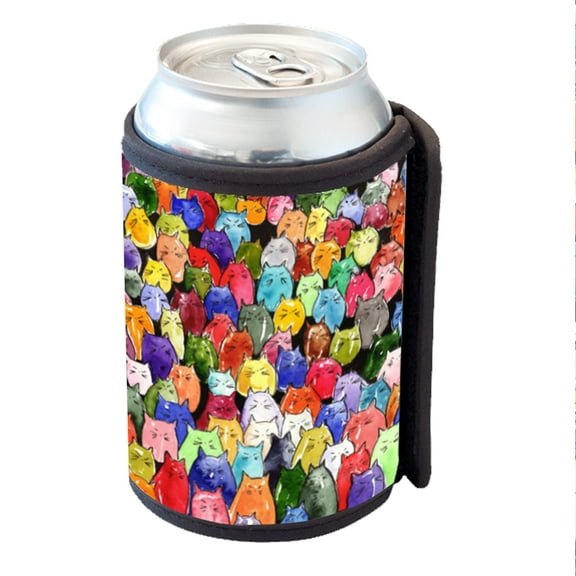 KuzmarK Insulated Drink Can Cooler Hugger - Jelly Bean Kitties Abstract Cat Art by Denise Every