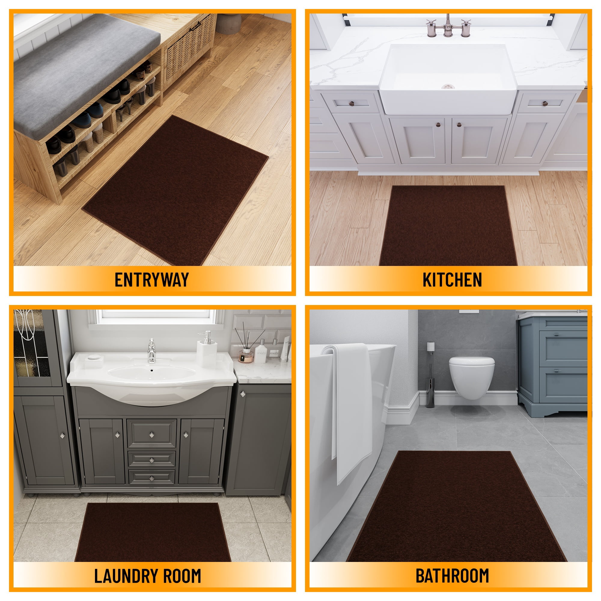 Ottomanson Solid Indoor Doormat 2'3" x 3' - Non Slip Low Pile Area Rug for Entryway, Brown