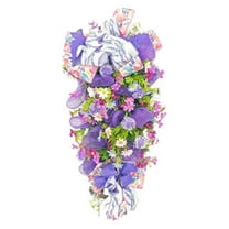 Nmdmisc Spring Wreath Bow Wreath Teardrop Lavender Wreath - Faux Floral Swag Decor for Doors/Windows/Walls,Farmhouse Wedding Party Home Decor‌