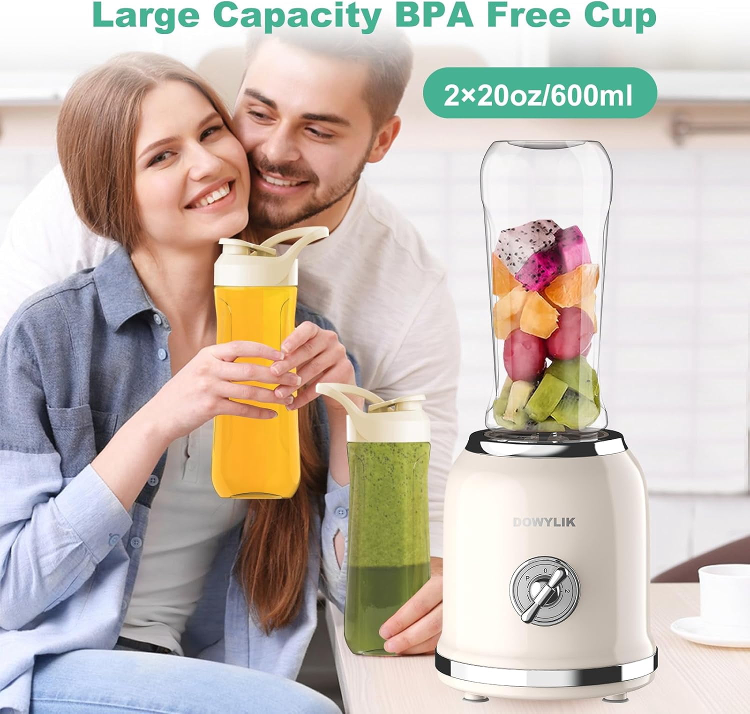 Personal Blender, 300W Retro Smoothie Maker with 6- Blade and 2x20oz  Cups for Shakes