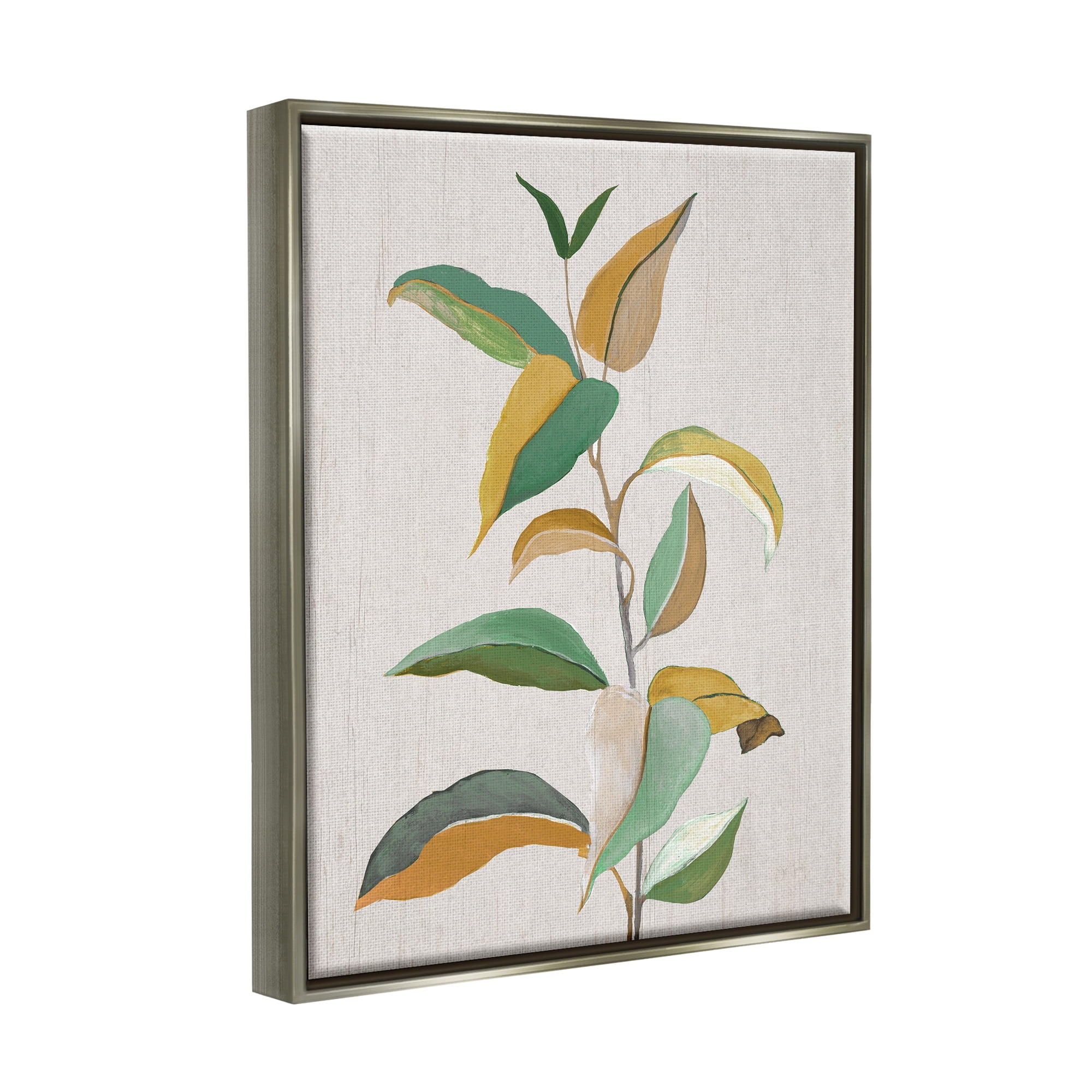Stupell Industries Modern Herb Leaves Botanical & Floral Painting Gray Floater Framed Canvas Art Print Wall Art, 25 x 31