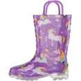 thumbnail image 4 of Western Chief Kids Rainbow Unicorn Lighted Rain Boot with Handles Waterproof PVC with Glitter and Puzzlepairs Insole, 7, 4 of 7