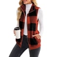 thumbnail image 4 of CILENON Long Cardigans for Women Trendy Womens Jacket Sleeveless Lightweight Plaid Vest Cozy Cardigan Zipper Warm Outwear With Pocket (Wine Red,S), 4 of 6