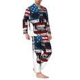 thumbnail image 2 of Balery American Flag Skull Pijama para Hombre de Dos Piezas con Manga Larga, Conjunto de Dormir y Descanso Suave con Bolsillos-Large, 2 of 7