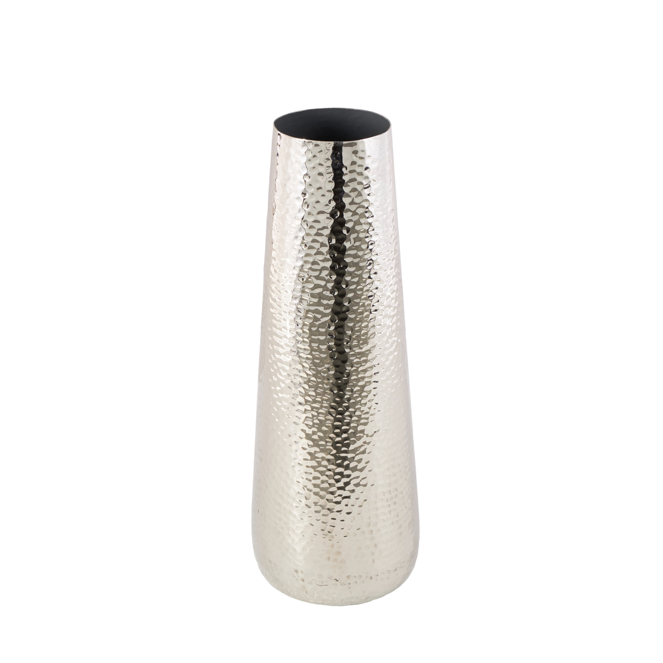 DecMode 25" Tall Hammered Silver Aluminum Metal Vase