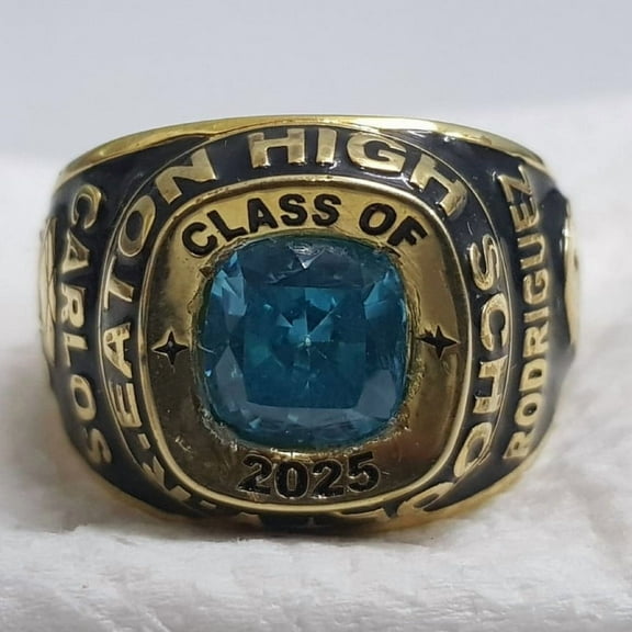 Jinaldiamond Unique Customized Class Rings CZ Cushion Gemstone High School or College Graduation Rings -925 Sterling Silver