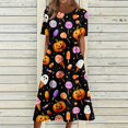 thumbnail image 3 of Women's Halloween Print Casual Dress, Short Sleeve V-Neck Style for Everyday Wear, Halloween Themed Fashion Dress for Ladies Black L, 3 of 6