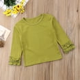 thumbnail image 5 of Biekopu Toddler Baby Girl Long Sleeve T-shirt Crew Neck Cotton Ruffles Solid Color Tops for Spring and Autumn, 5 of 6