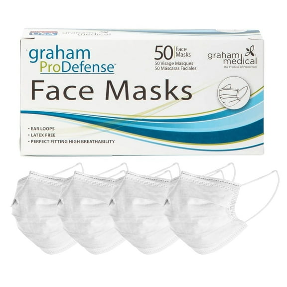 Graham Pro Defense Disposable 3 Ply Face Masks 50 Pack HC-86898
