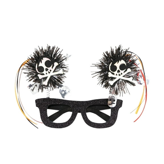 PuSpu Halloween Decor Halloween Decorative Glasses Spooky Party Personalized Costume Accessories Rain Filament Balls Colorful Fringes Skull Eyeglasses Frames Halloween Indoor Outdoor Decor
