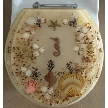 Daniel's sspink Beige Resin, Jwel Shell Seahorse Seashell Toilet Seat