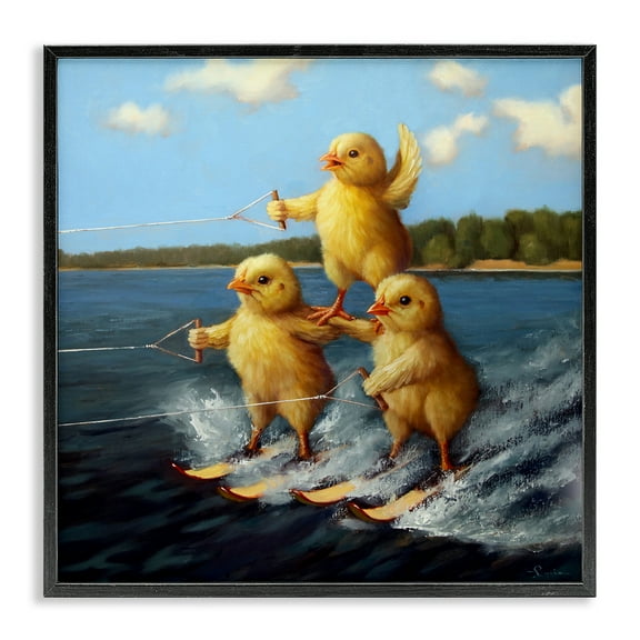 Stupell Industries Water Skiing Chicks Coastal Painting Black Framed Art Print Wall Art, 12 x 12