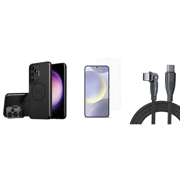 Bolt Alloy Series Case for Samsung Galaxy S24 Plus with Glass Screen Protector, USB C Cable - Stealth Black