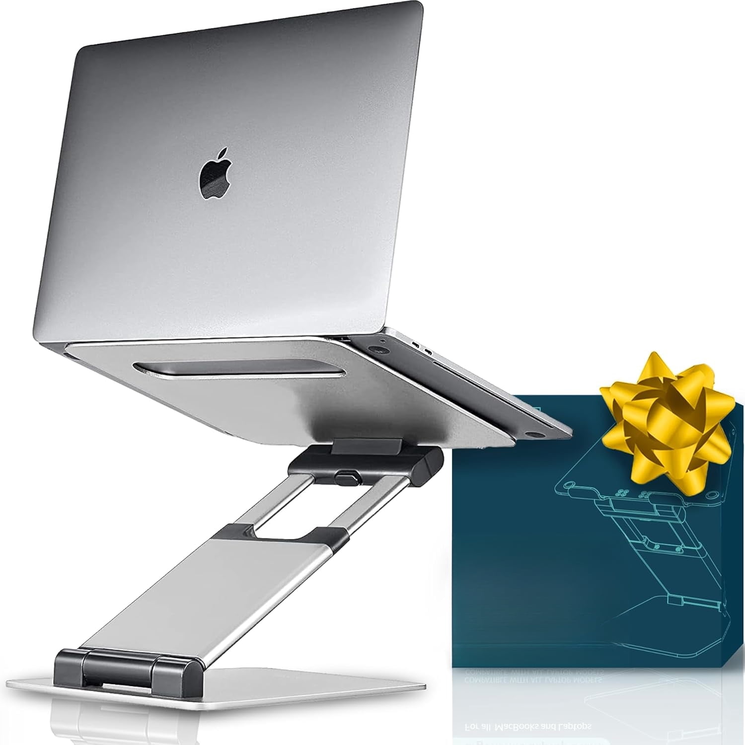 Silver Adjustable Laptop Stand for Desk+Ergonomic Sit to Stand, 2.1"-13.8" Height, 22lbs Capacity, Compatible with MacBook 11-17" Laptops & Tablets