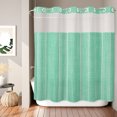 thumbnail image 2 of No Hook Shower Curtain, Green Stripe Shower Curtains for Bathroom with See Through Top Window, Farmhouse Modern Minimalist Geometric Waterproof & Washable Bath Curtain 66"x72", 2 of 9