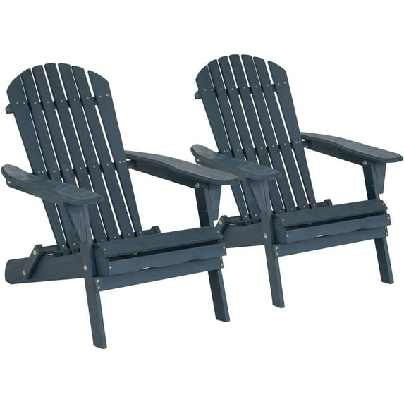 FDW 2 Pack Folding Adirondack Chair Wood Porch Chair Weather Resistant Lawn Chair Pinewood Patio Chairs with Wood Texture for Patio Garden Lawn Backyard Deck Pool Beach Firepit,Navy Color