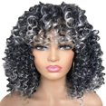 thumbnail image 2 of Pelucas afro cortas y rizadas para mujeres negras Peluca rizada con flequillo Pelucas afro naturales para fiesta de cosplay, 2 of 9
