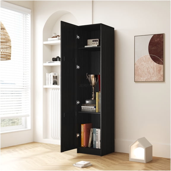 JERFIT 70.87" Tall Stackable Wall Mounted Storage Cabinet with Adjustable Shelves, Freestanding or Wall Mount Organizer for Kitchen, Bathroom, Garage, Black