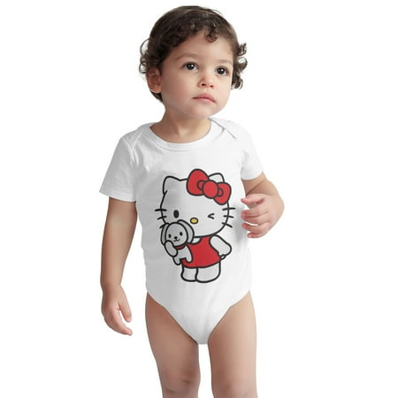 

Cartoon Hello Kitty(4)Baby Short-Sleeve Bodysuit Pink Cat Jumpsuit Cute Baby Onesies Unisex-White-(12 Months)