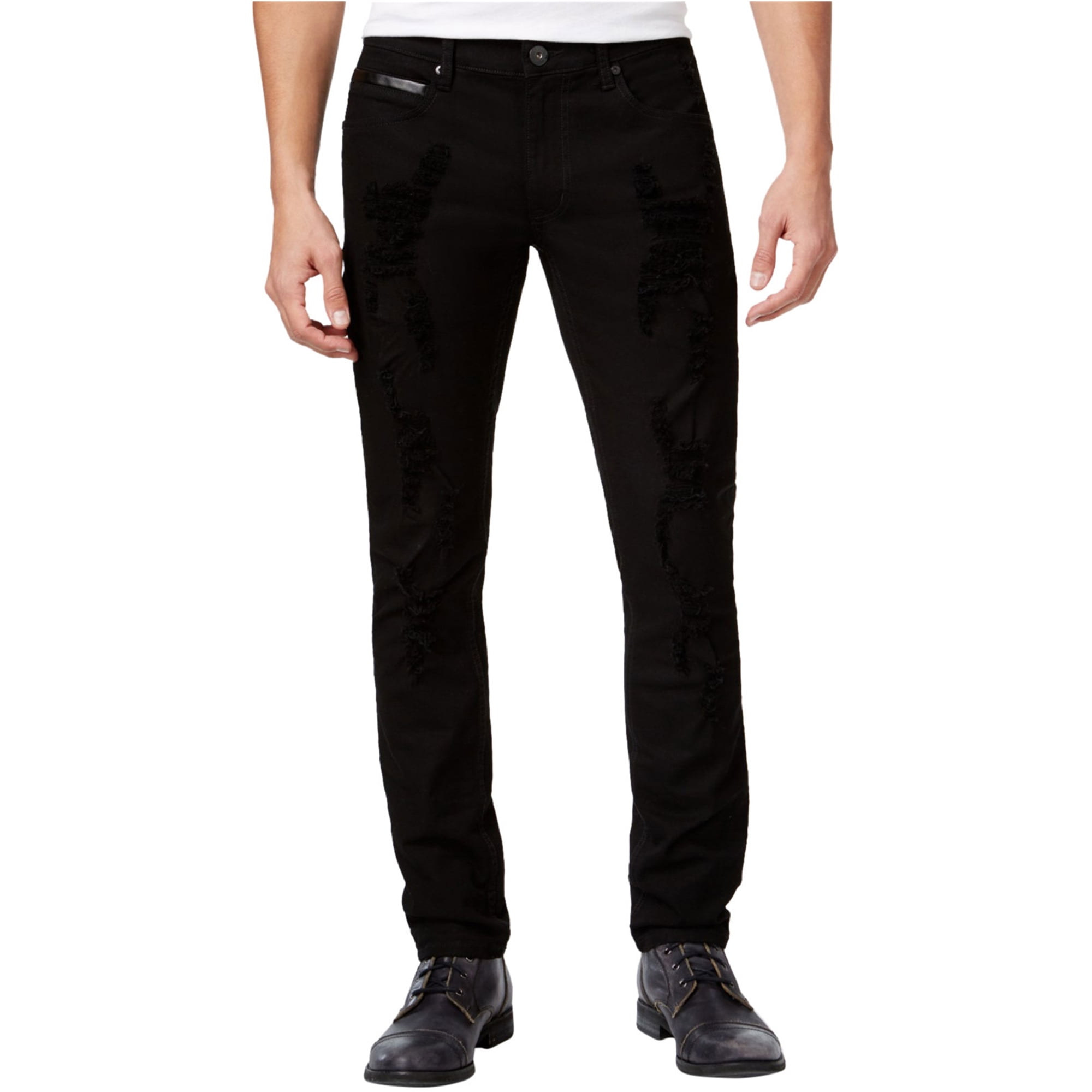 I-N-C Mens Faux Leather Trim Skinny Fit Jeans, Black, 32W x 30L -  Walmart.com