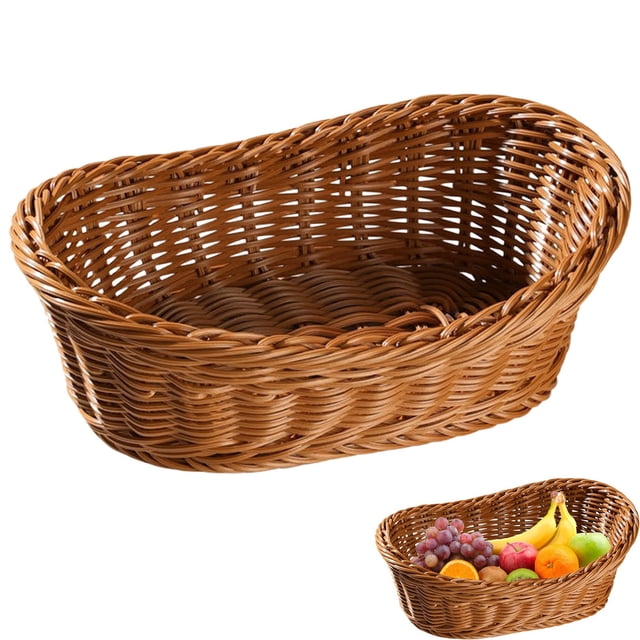 Woven Bread Basket Rattan Style Fruit Basket Stackable Serving Tray Storage Basket for Kitchen Dining Restaurant Outdoor Picnic Party Bread Fruit Snacks Pastries Storage Organizer Serving Accessories