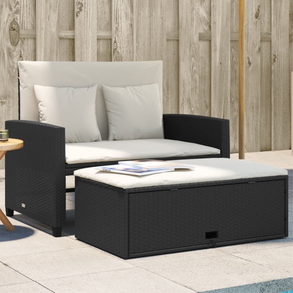 Casafoyer Patio Sofa with Cushions 2-Seater Black Poly Rattan