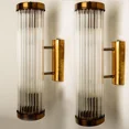 thumbnail image 3 of Pair of Art Deco Brass & Glass Rod Skyscraper Wall Lights – Vintage Antique Sconces, 3 of 4
