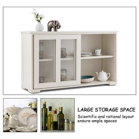 Costway Storage Cabinet Sideboard Buffet Cupboard Glass Sliding