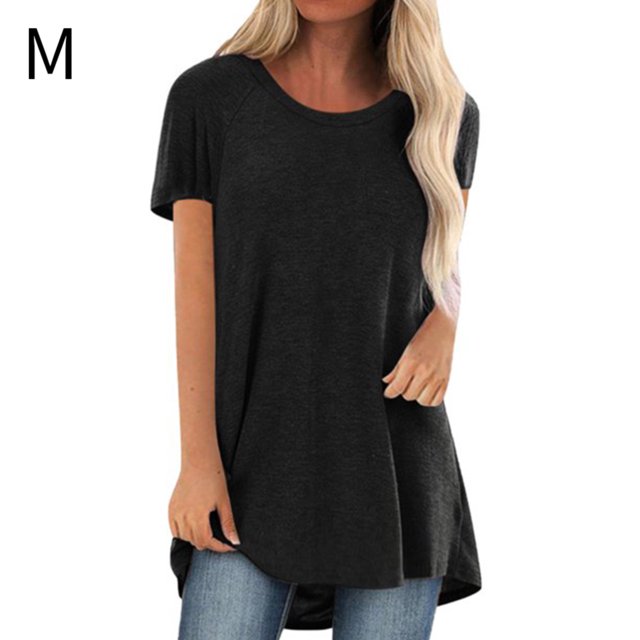 Camiseta de mujer con cuello redondo, manga corta, camiseta informal de color sólido, negro, M Sweethay AP001654-02