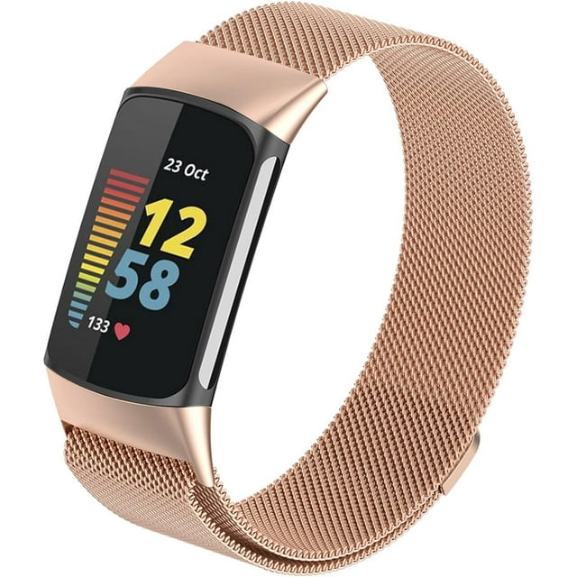 LAICAIW Magnetic Mesh Loop Bands Only Compatible with Fitbit Charge 5 Bands, No Buckle Design, Metal Adjustable Stainless Steel Wristbands Replacement Straps for Charge 5 Activity Tracker Women Men