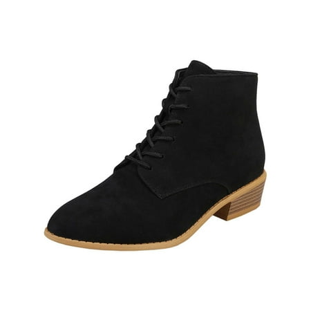 

Jsaierl Combat Ankle Bootie for Womens Western Low Heel Bootie Lace up Fall Winter Slip On Zipper Pointd Toe Shoes